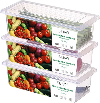 1.5L Fruit Storage Containers for Fridge with Removable Drain Tray
