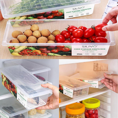 1.5L Fruit Storage Containers for Fridge with Removable Drain Tray