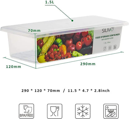 1.5L Fruit Storage Containers for Fridge with Removable Drain Tray