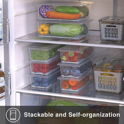 1.5L Fruit Storage Containers for Fridge with Removable Drain Tray
