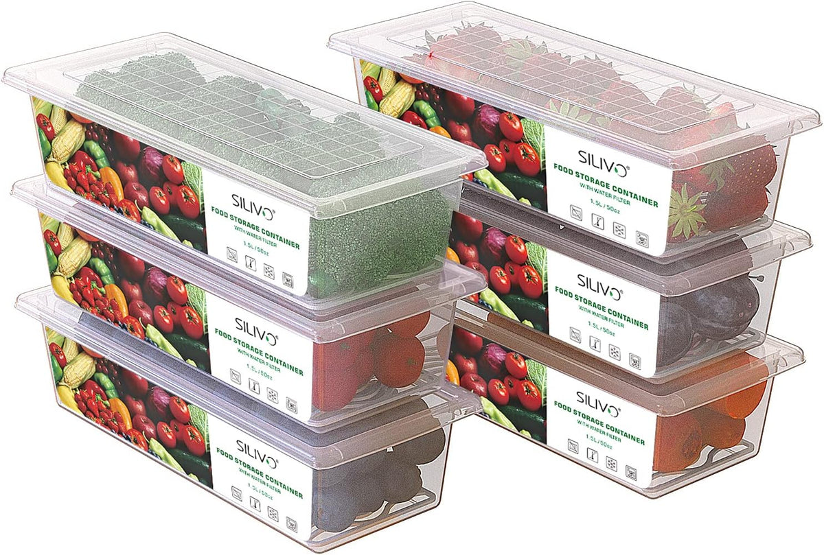 1.5L Fruit Storage Containers for Fridge with Removable Drain Tray