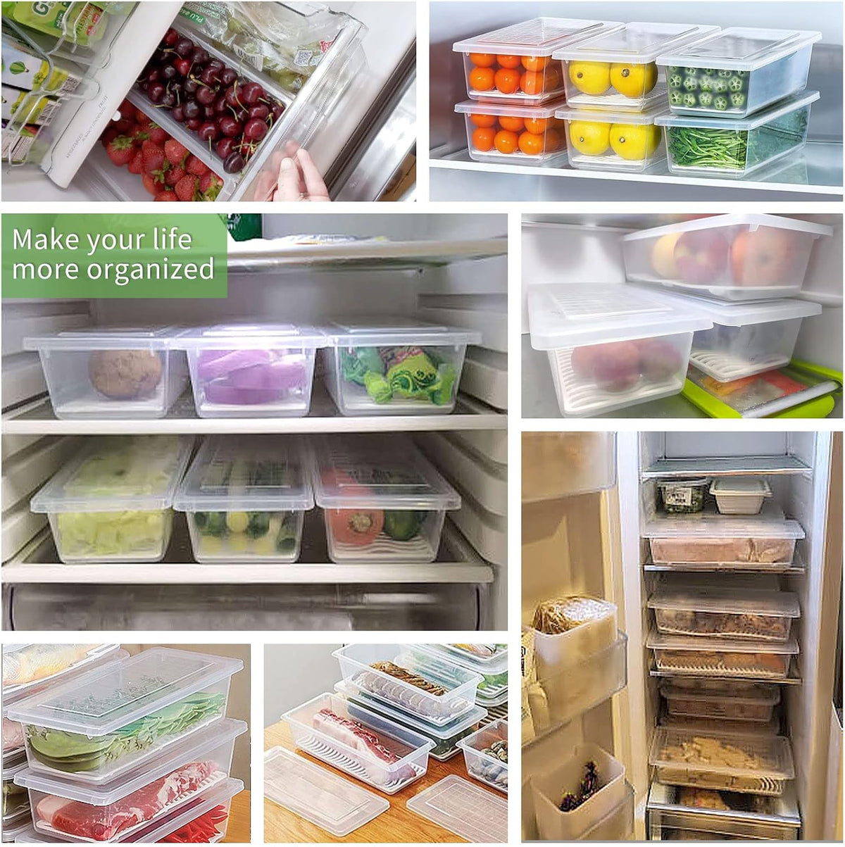 1.5L Fruit Storage Containers for Fridge with Removable Drain Tray