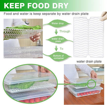 1.5L Fruit Storage Containers for Fridge with Removable Drain Tray