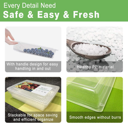 1.5L Fruit Storage Containers for Fridge with Removable Drain Tray