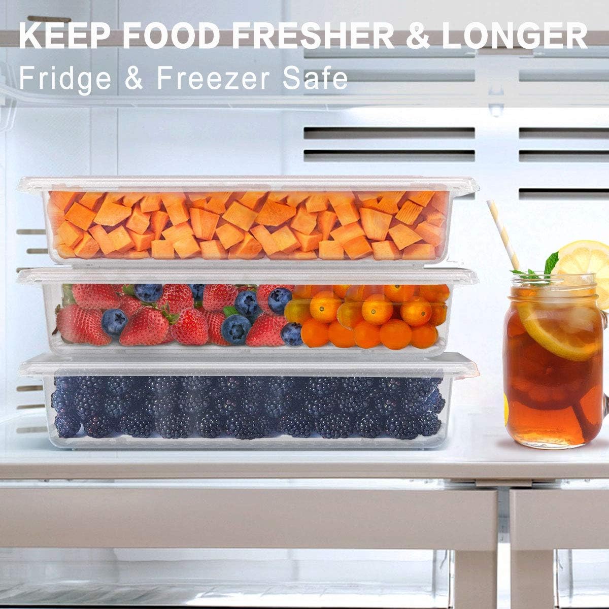 1.5L Fruit Storage Containers for Fridge with Removable Drain Tray
