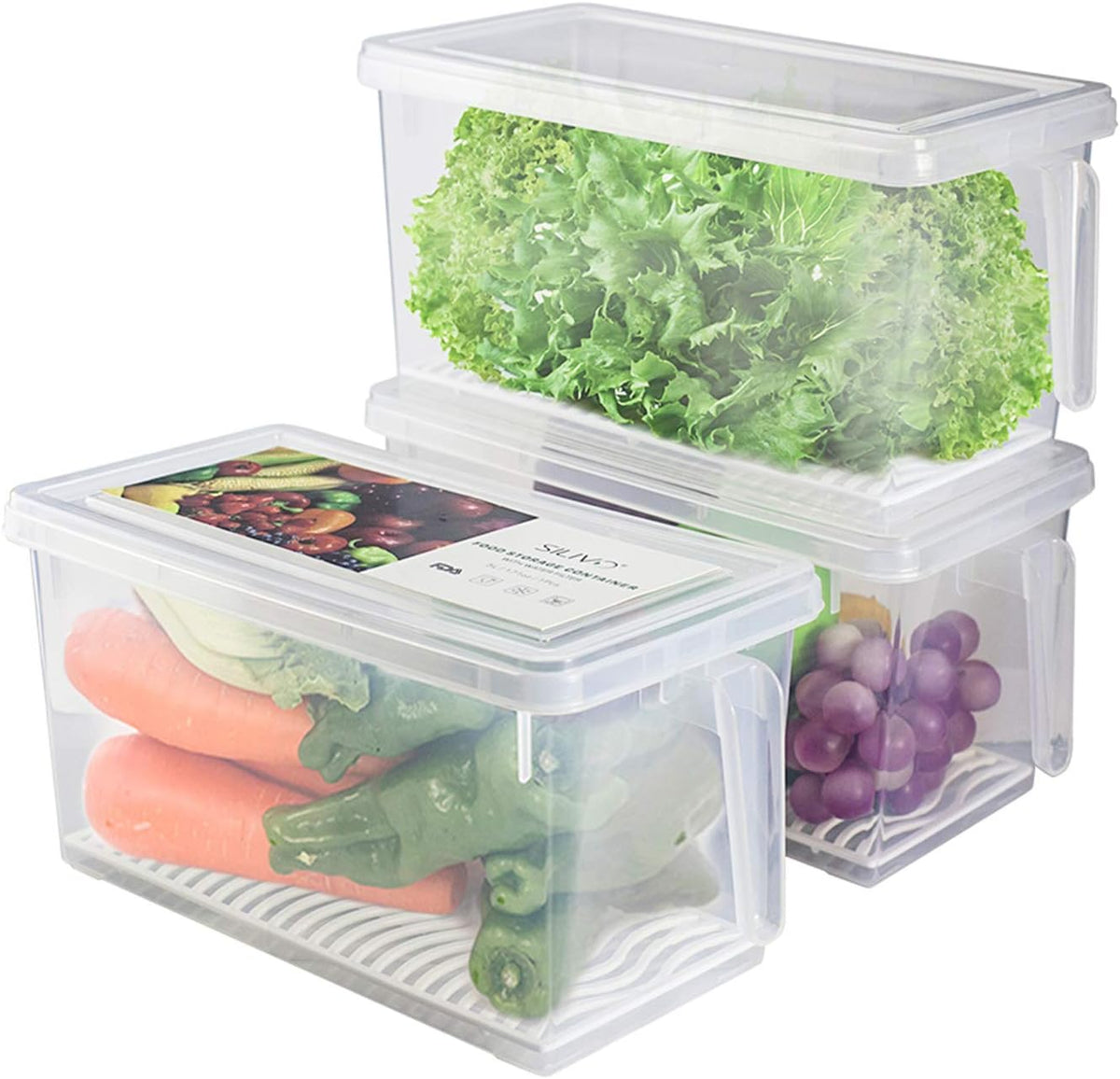 1.5L Fruit Storage Containers for Fridge with Removable Drain Tray