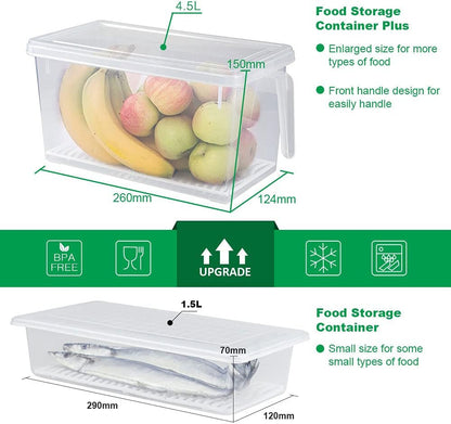 1.5L Fruit Storage Containers for Fridge with Removable Drain Tray