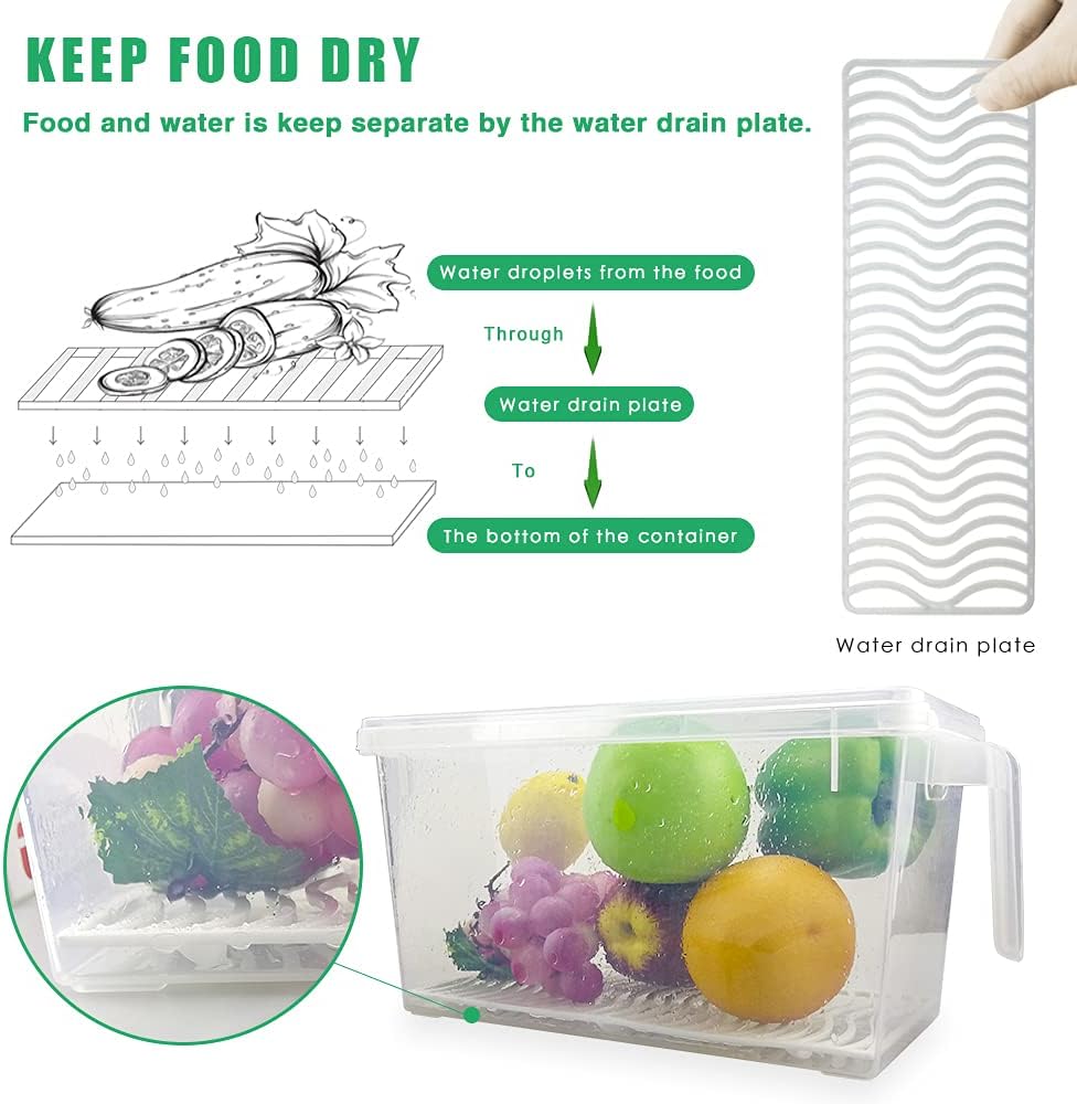 1.5L Fruit Storage Containers for Fridge with Removable Drain Tray