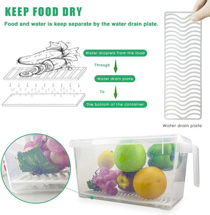 1.5L Fruit Storage Containers for Fridge with Removable Drain Tray