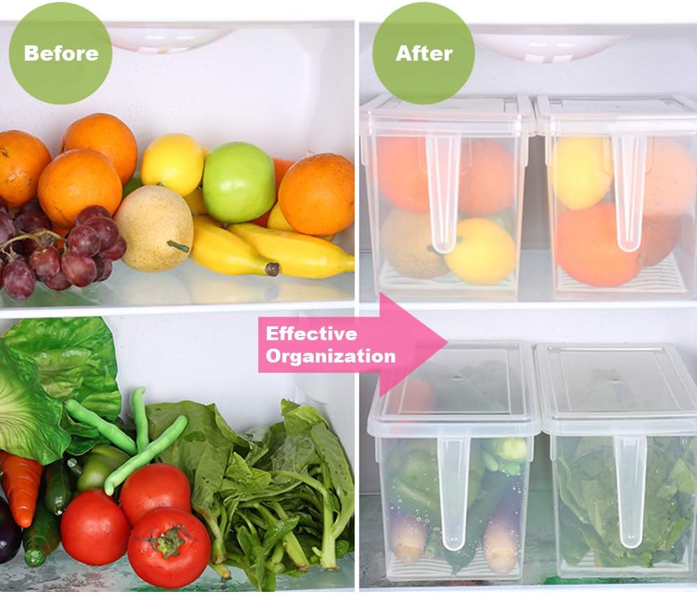 1.5L Fruit Storage Containers for Fridge with Removable Drain Tray