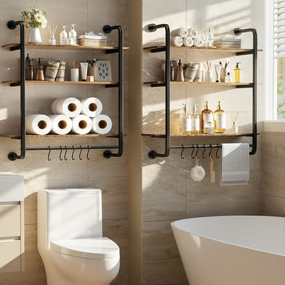 3 Tier Industrial Pipe Floating Shelf, 24" Kitchen Wall Shelves