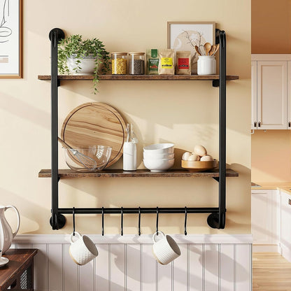 3 Tier Industrial Pipe Floating Shelf, 24" Kitchen Wall Shelves