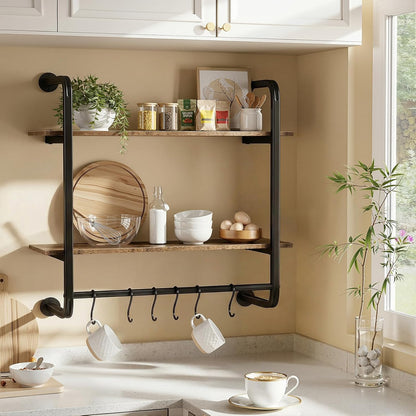 3 Tier Industrial Pipe Floating Shelf, 24" Kitchen Wall Shelves