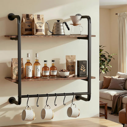 3 Tier Industrial Pipe Floating Shelf, 24" Kitchen Wall Shelves