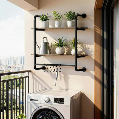 3 Tier Industrial Pipe Floating Shelf, 24" Kitchen Wall Shelves