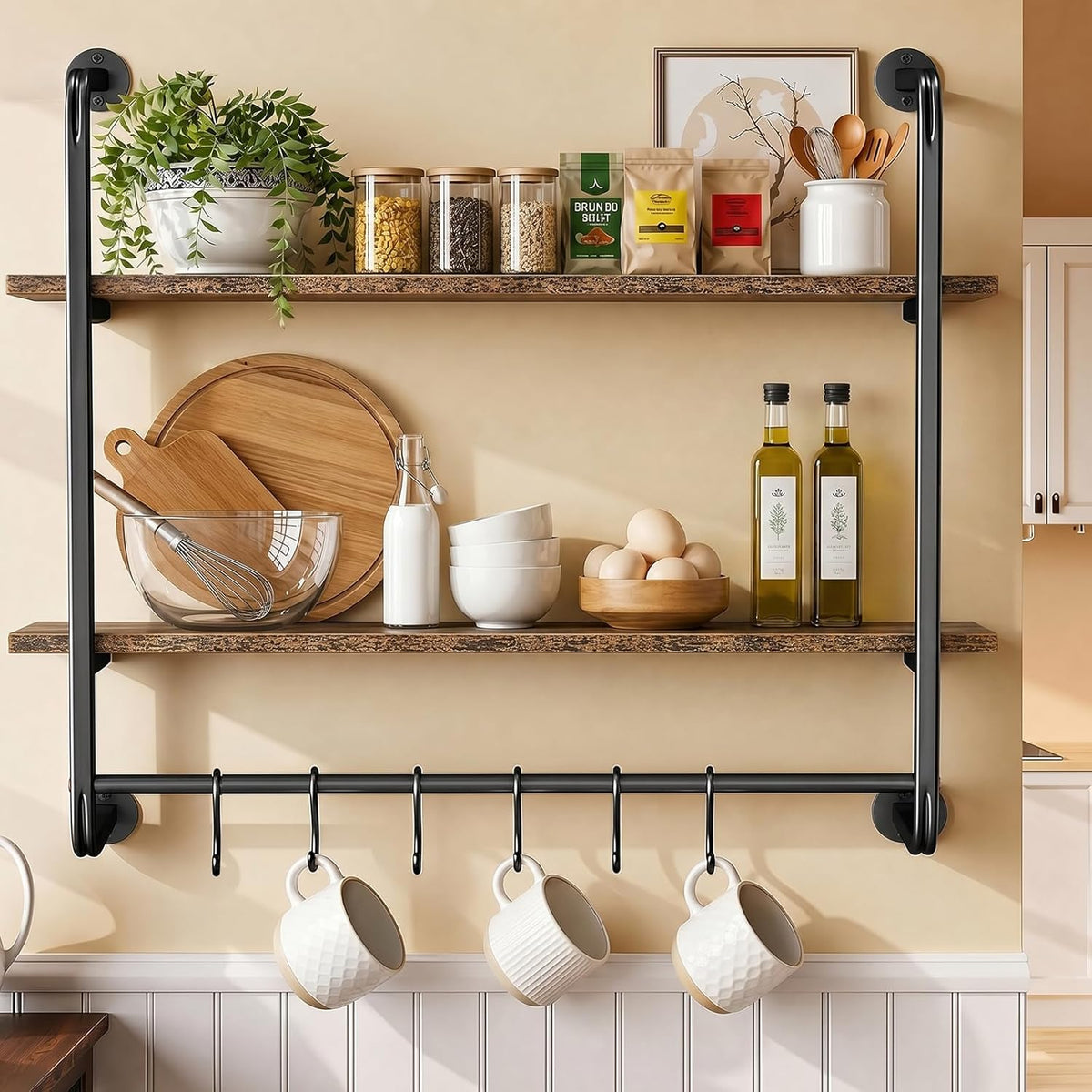 3 Tier Industrial Pipe Floating Shelf, 24" Kitchen Wall Shelves