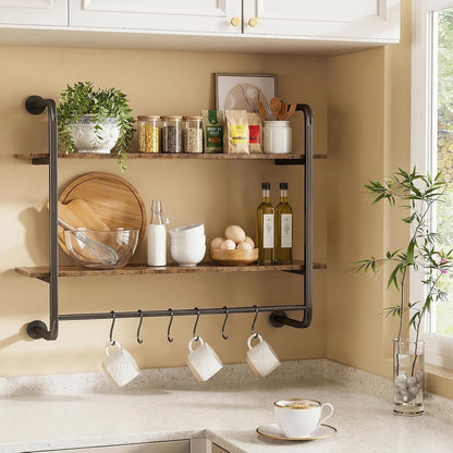 3 Tier Industrial Pipe Floating Shelf, 24" Kitchen Wall Shelves