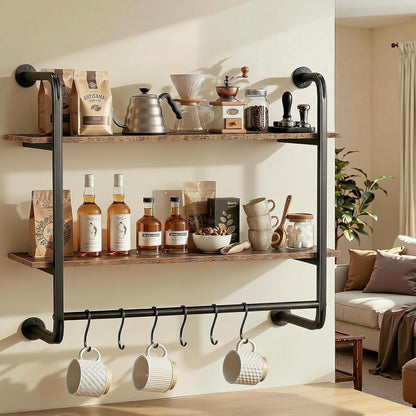 3 Tier Industrial Pipe Floating Shelf, 24" Kitchen Wall Shelves