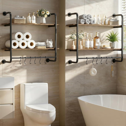 3 Tier Industrial Pipe Floating Shelf, 24" Kitchen Wall Shelves