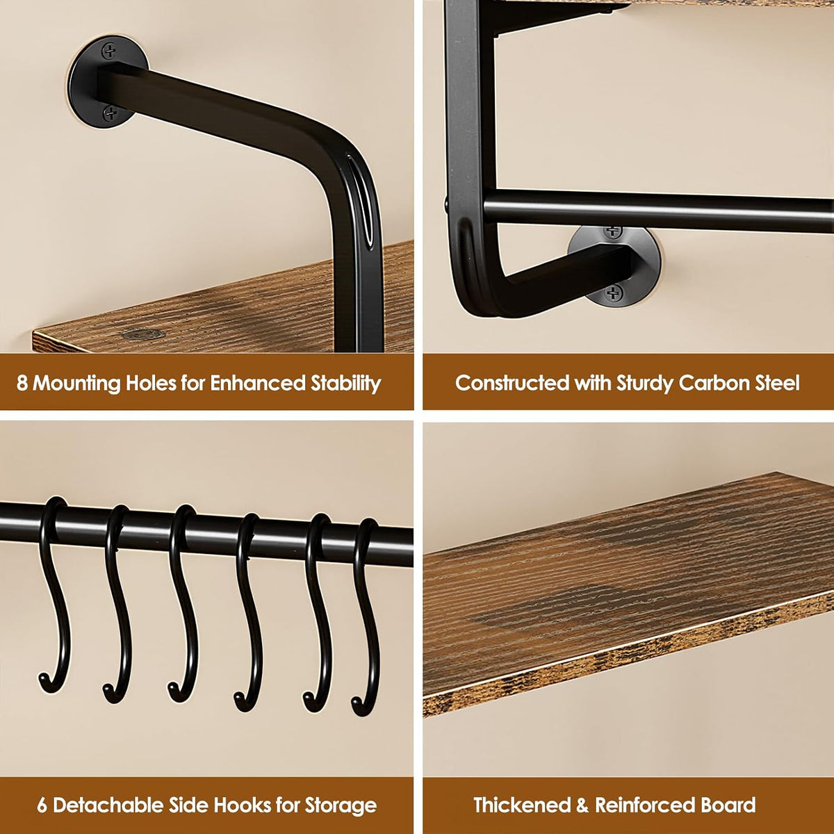 3 Tier Industrial Pipe Floating Shelf, 24" Kitchen Wall Shelves
