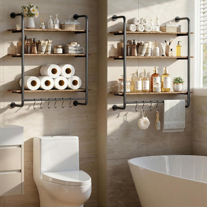 3 Tier Industrial Pipe Floating Shelf, 24" Kitchen Wall Shelves