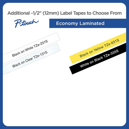 Genuine P-Touch TZe-231S Economy Label Tape, Standard Laminated P-Touch Tape, Black on White, Perfect for Indoor or Outdoor Use, Water Resistant, (4M), Single-Pack
