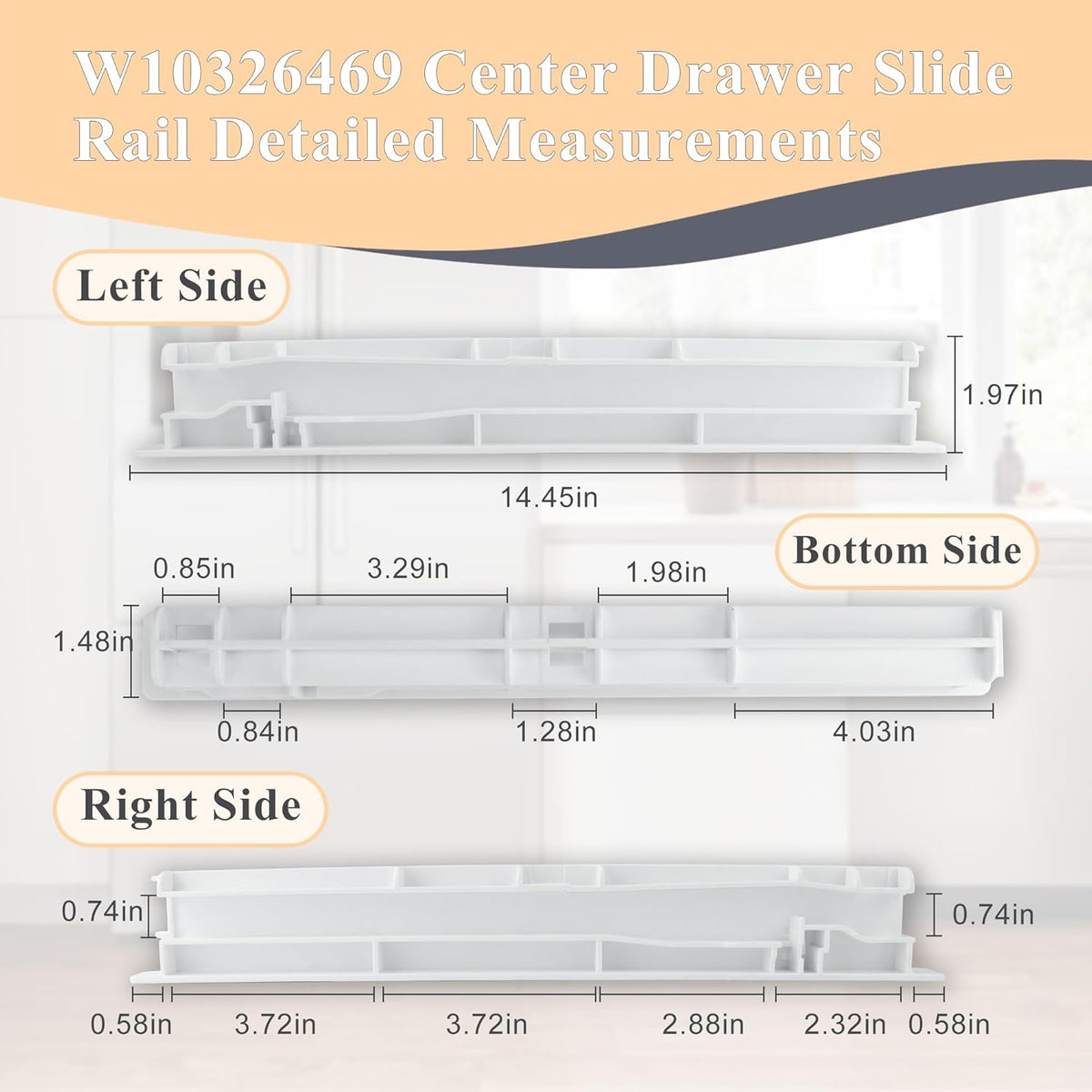 W10326469 Center Drawer Slide Rail fit for Whirlpool Refrigerator Replaces 67004514,8208326,wpw10326469,12796401,W10326469 by prime&swift