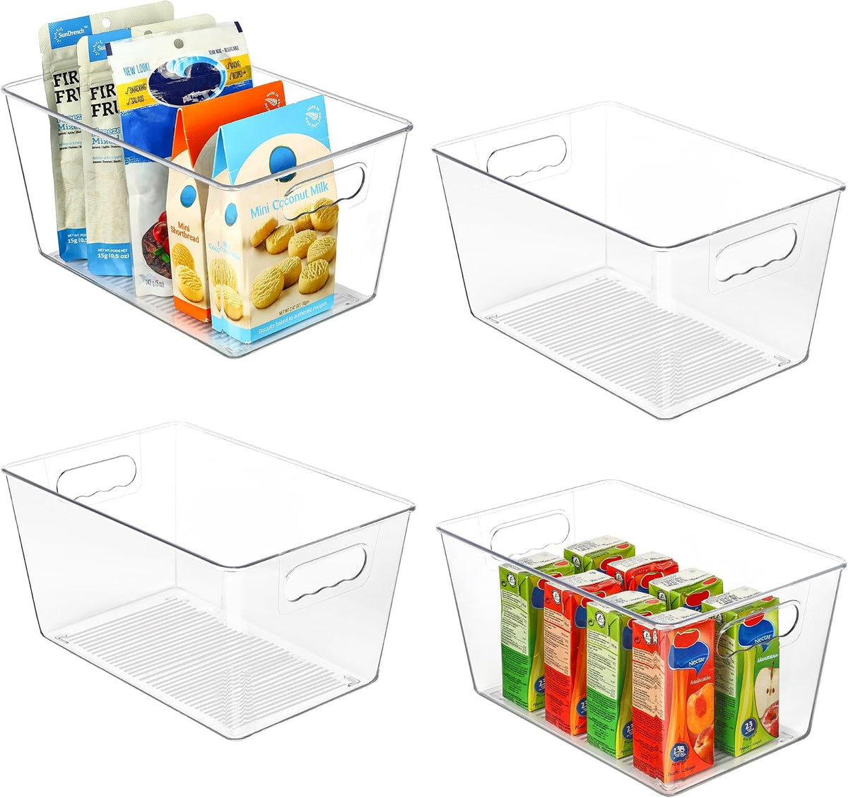 6 Pack Clear Storage Bins, Pantry Storage Bins with Handle, XL | Plastic Pantry Organizer Containers for Kitchen, Refrigerator, Fridge, Cabinet, Countertops, Home Organization and Storage