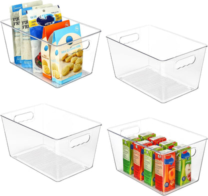 6 Pack Clear Storage Bins, Pantry Storage Bins with Handle, XL | Plastic Pantry Organizer Containers for Kitchen, Refrigerator, Fridge, Cabinet, Countertops, Home Organization and Storage