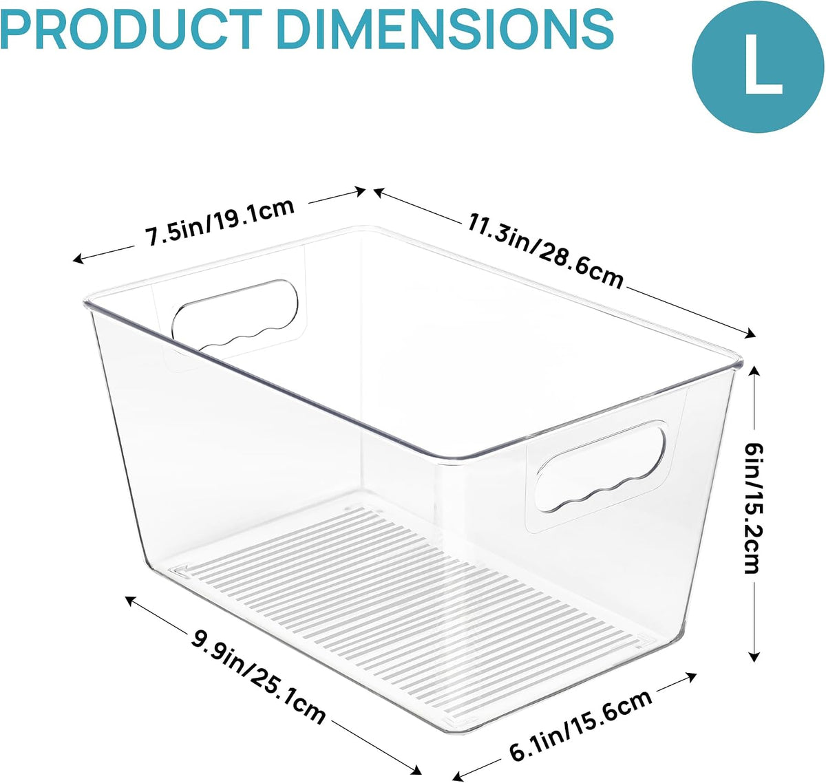 6 Pack Clear Storage Bins, Pantry Storage Bins with Handle, XL | Plastic Pantry Organizer Containers for Kitchen, Refrigerator, Fridge, Cabinet, Countertops, Home Organization and Storage