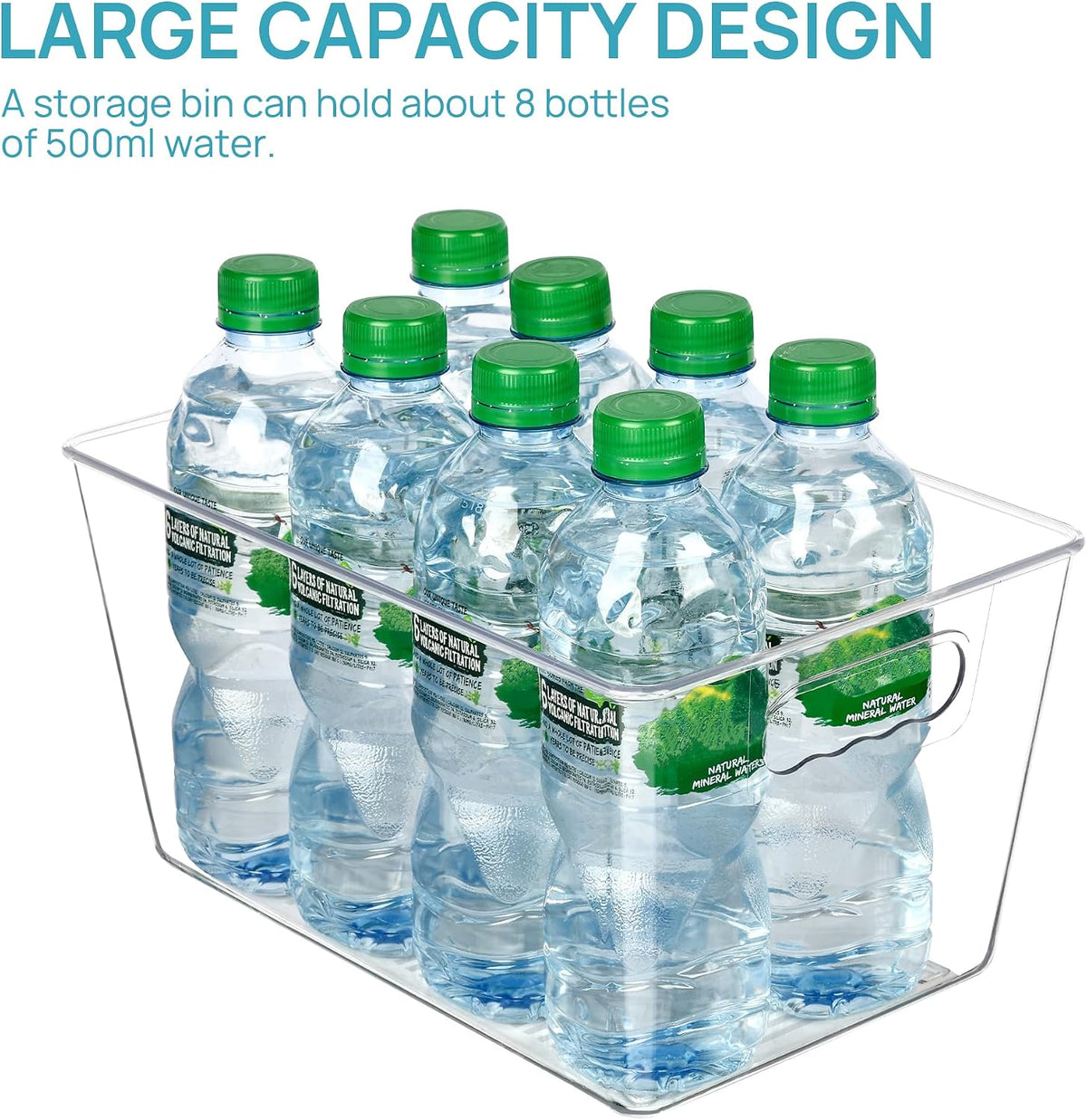 6 Pack Clear Storage Bins, Pantry Storage Bins with Handle, XL | Plastic Pantry Organizer Containers for Kitchen, Refrigerator, Fridge, Cabinet, Countertops, Home Organization and Storage
