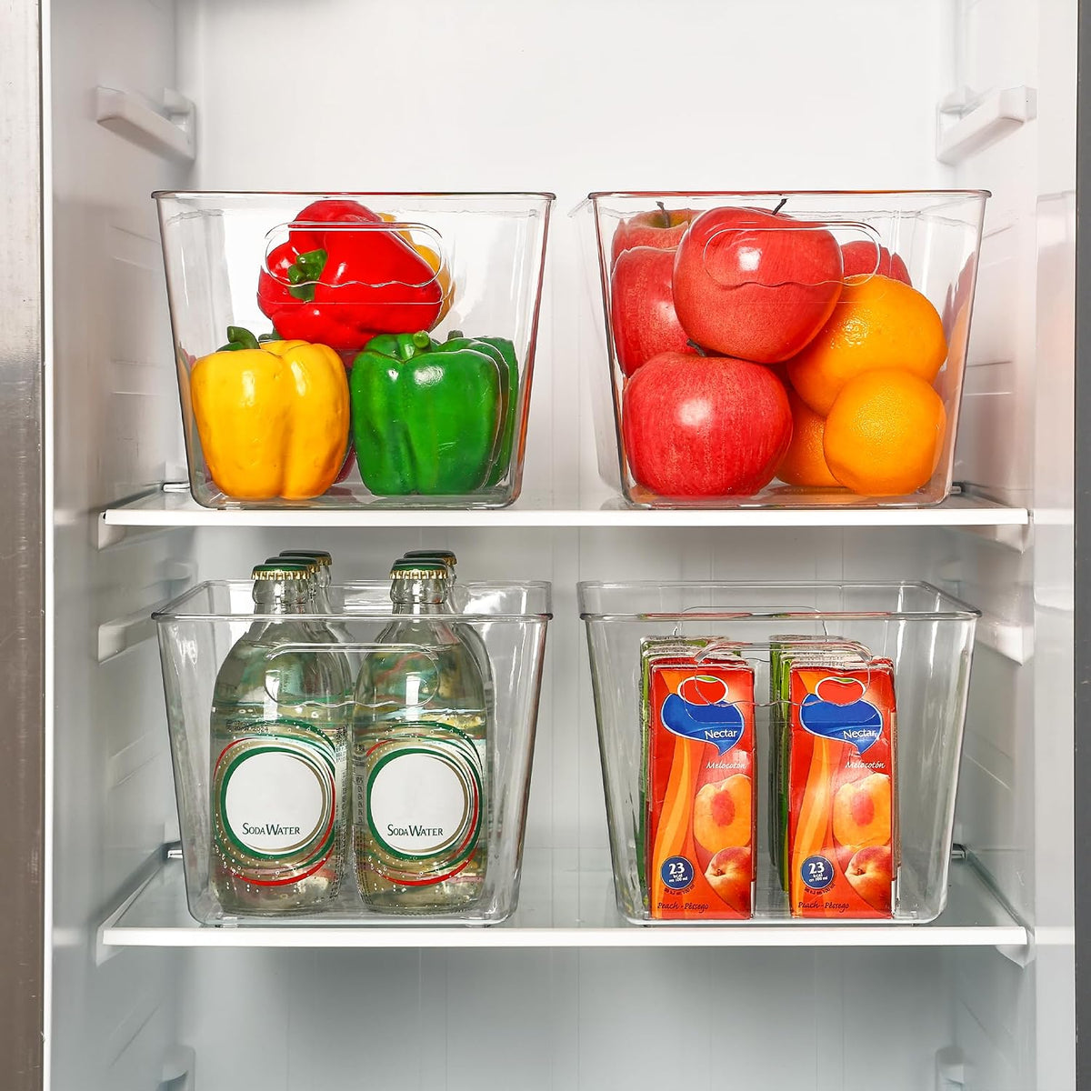 6 Pack Clear Storage Bins, Pantry Storage Bins with Handle, XL | Plastic Pantry Organizer Containers for Kitchen, Refrigerator, Fridge, Cabinet, Countertops, Home Organization and Storage