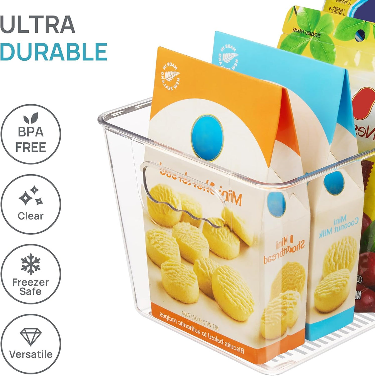 6 Pack Clear Storage Bins, Pantry Storage Bins with Handle, XL | Plastic Pantry Organizer Containers for Kitchen, Refrigerator, Fridge, Cabinet, Countertops, Home Organization and Storage