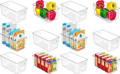 6 Pack Clear Storage Bins, Pantry Storage Bins with Handle, XL | Plastic Pantry Organizer Containers for Kitchen, Refrigerator, Fridge, Cabinet, Countertops, Home Organization and Storage