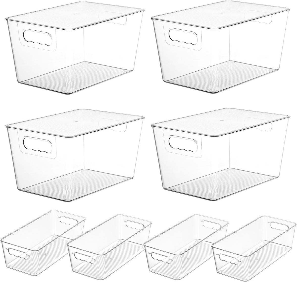 6 Pack Clear Storage Bins, Pantry Storage Bins with Handle, XL | Plastic Pantry Organizer Containers for Kitchen, Refrigerator, Fridge, Cabinet, Countertops, Home Organization and Storage