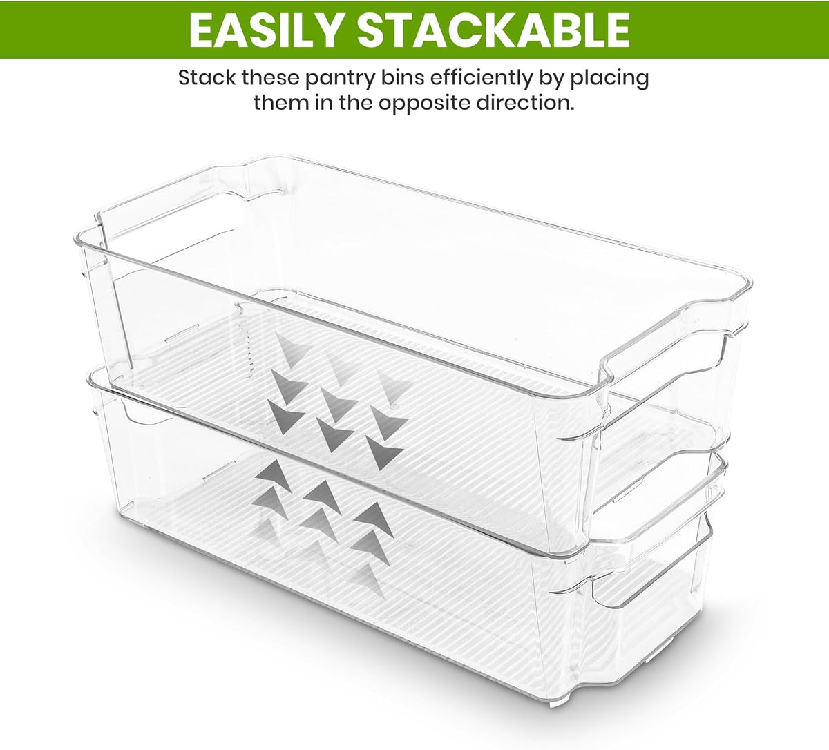 Fridge & Refrigerator Organizer Bins (8 Pack), Clear Stackable Durable Plastic Storage Containers with Easy Grip Handles for Pantry, Kitchen Cabinets & Countertops (8)