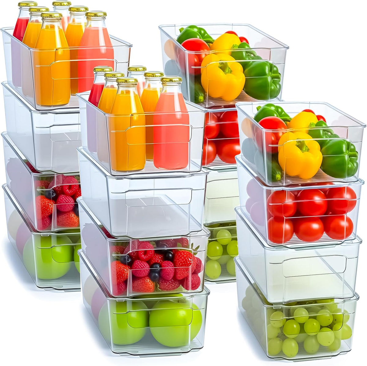 Fridge & Refrigerator Organizer Bins (8 Pack), Clear Stackable Durable Plastic Storage Containers with Easy Grip Handles for Pantry, Kitchen Cabinets & Countertops (8)