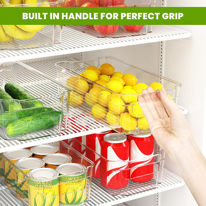 Fridge & Refrigerator Organizer Bins (8 Pack), Clear Stackable Durable Plastic Storage Containers with Easy Grip Handles for Pantry, Kitchen Cabinets & Countertops (8)