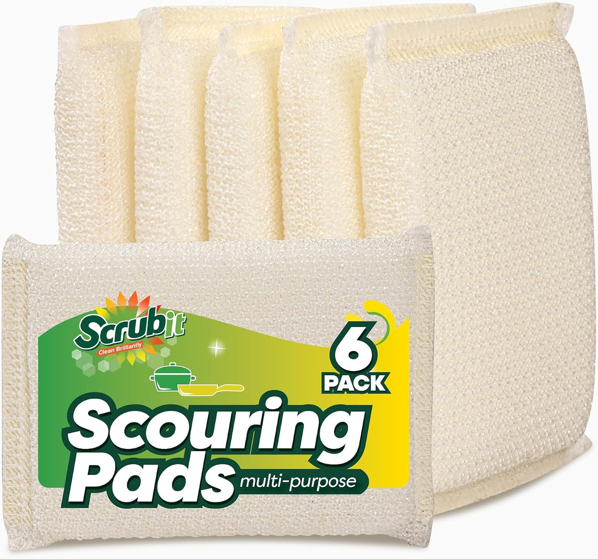 6 Scrub Sponges Kitchen , Multi-Purpose Scouring Pads, Non-Scratch Cleaning Sponges for Dishes, Pots & Non-Stick Cookware - Long Lasting Dish Scrubbers for Kitchen, Bathroom & More