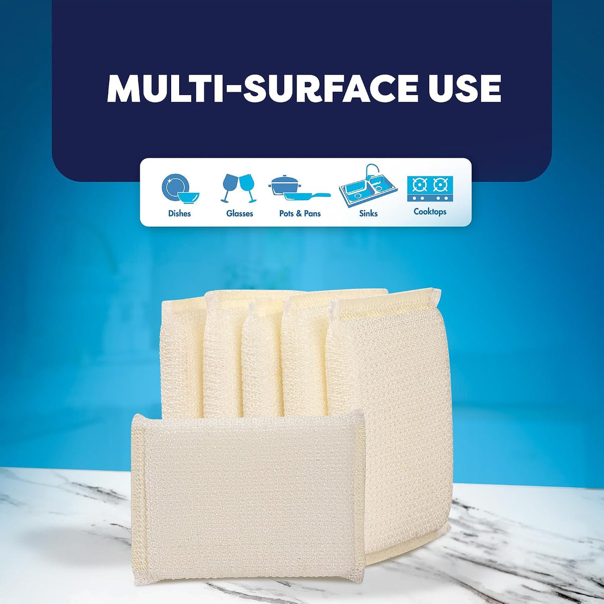 6 Scrub Sponges Kitchen , Multi-Purpose Scouring Pads, Non-Scratch Cleaning Sponges for Dishes, Pots & Non-Stick Cookware - Long Lasting Dish Scrubbers for Kitchen, Bathroom & More