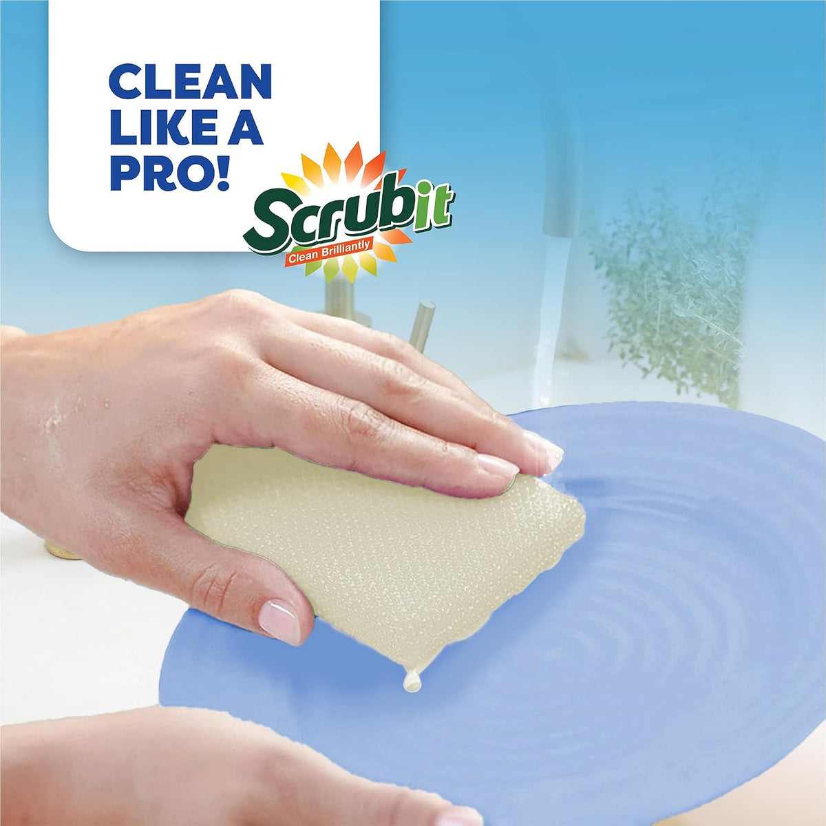 6 Scrub Sponges Kitchen , Multi-Purpose Scouring Pads, Non-Scratch Cleaning Sponges for Dishes, Pots & Non-Stick Cookware - Long Lasting Dish Scrubbers for Kitchen, Bathroom & More