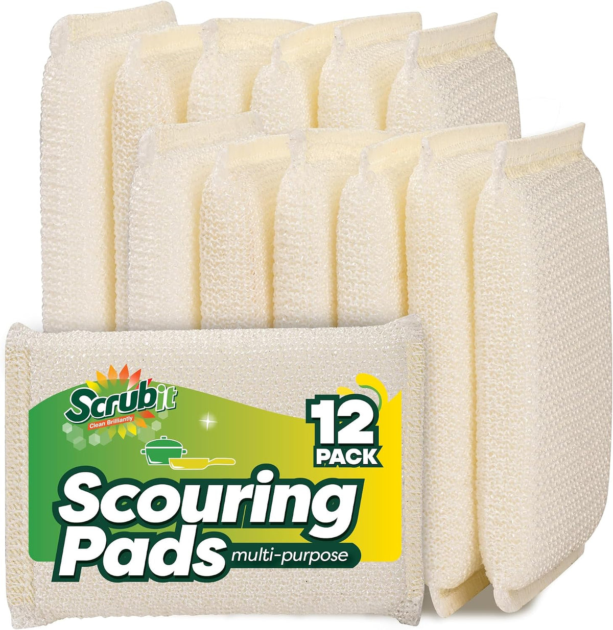 6 Scrub Sponges Kitchen , Multi-Purpose Scouring Pads, Non-Scratch Cleaning Sponges for Dishes, Pots & Non-Stick Cookware - Long Lasting Dish Scrubbers for Kitchen, Bathroom & More