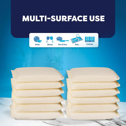 6 Scrub Sponges Kitchen , Multi-Purpose Scouring Pads, Non-Scratch Cleaning Sponges for Dishes, Pots & Non-Stick Cookware - Long Lasting Dish Scrubbers for Kitchen, Bathroom & More