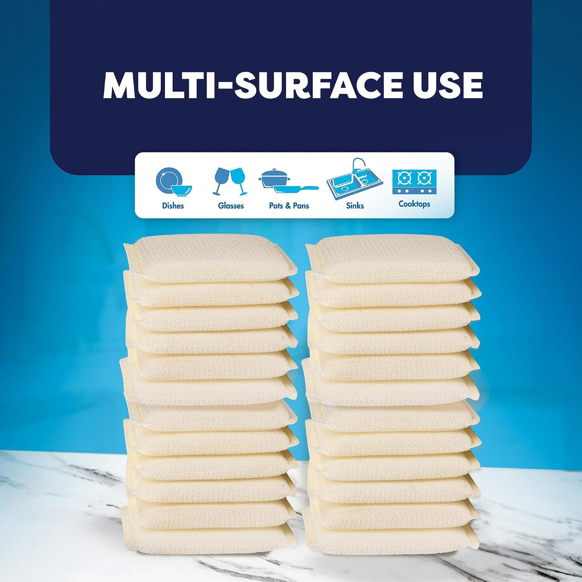 6 Scrub Sponges Kitchen , Multi-Purpose Scouring Pads, Non-Scratch Cleaning Sponges for Dishes, Pots & Non-Stick Cookware - Long Lasting Dish Scrubbers for Kitchen, Bathroom & More