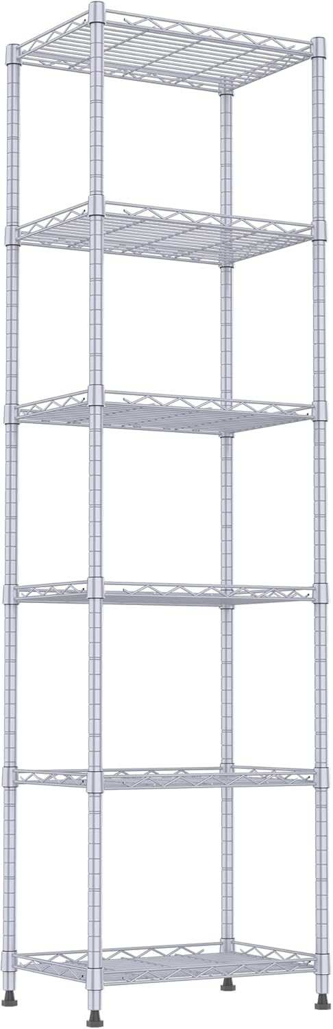 6 Wire Shelving Steel Storage Rack Adjustable Unit Shelves for Laundry Bathroom Kitchen Pantry Closet(Silver, 11.7" D x 16.8" W x 63" H)