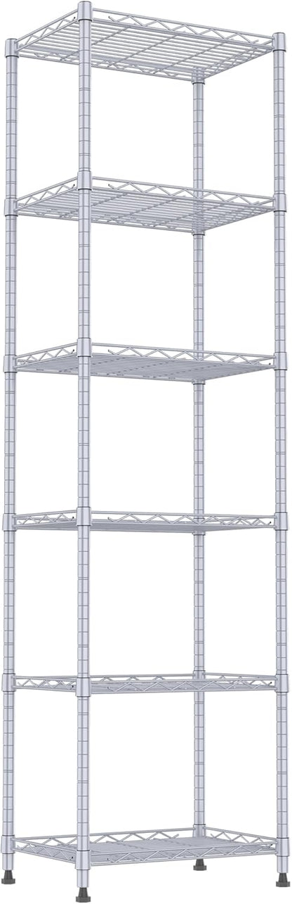 6 Wire Shelving Steel Storage Rack Adjustable Unit Shelves for Laundry Bathroom Kitchen Pantry Closet(Silver, 11.7" D x 16.8" W x 63" H)