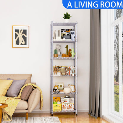 6 Wire Shelving Steel Storage Rack Adjustable Unit Shelves for Laundry Bathroom Kitchen Pantry Closet(Silver, 11.7" D x 16.8" W x 63" H)