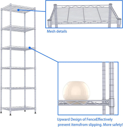 6 Wire Shelving Steel Storage Rack Adjustable Unit Shelves for Laundry Bathroom Kitchen Pantry Closet(Silver, 11.7" D x 16.8" W x 63" H)