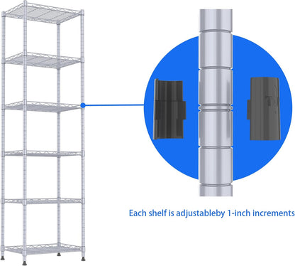 6 Wire Shelving Steel Storage Rack Adjustable Unit Shelves for Laundry Bathroom Kitchen Pantry Closet(Silver, 11.7" D x 16.8" W x 63" H)