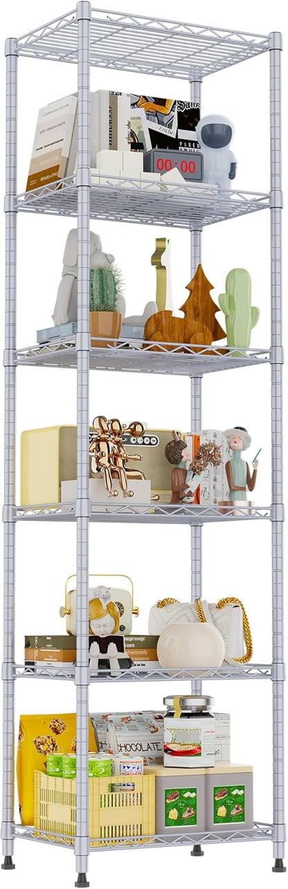 6 Wire Shelving Steel Storage Rack Adjustable Unit Shelves for Laundry Bathroom Kitchen Pantry Closet(Silver, 11.7" D x 16.8" W x 63" H)
